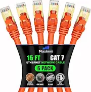 Cat 7 Ethernet Cable 15 ft - (6 Pack) High-Speed Cat7 Internet & Network LAN Patch Cables, RJ45 Connectors - Perfect for Gaming, Streaming, and More (Orange)