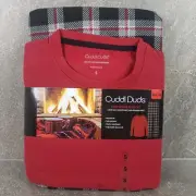 Cuddl Duds Men's 2pc Cabin Cozy Sleepwear Red & Plaid Fleece PJ Pants Set Small