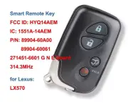 Smart Remote Control Car Key Fob 4 Buttons 314.3MHz for Lexus LX570 FCC