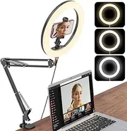 Jubor 10 Inch LED Ring Light with Tripod Mobile Phone, Ring Light Overhead Tripod Mobile Phone, Dimmable Video Conferencing Lights 3 Light Colours + 10 Brightness for YouTube, Selfie, Makeup, TikTok