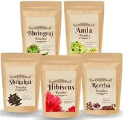 Hin-dya. Amla Reetha Shikakai, Bhringraj and Hibiscus Powder for Hair (Pack of 5, 50g each, Total 250g Pack)