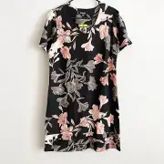 Nicole Miller Linen Blend Dress Black Floral Size Small NEW