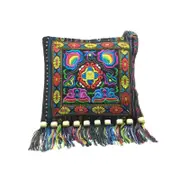 Nevenka Vintage Embroidered Fringe Sling Crossbody Bag Boho Shoulder Bag-Blue Camellia