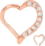 [365 Sleepers] 316L Surgical Steel 16G 8mm 10mm Love Heart Gem Hinged Hoop Segment Nose Ring Helix Tragus Septum Unisex Earring Body Piercing Jewelry