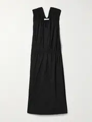 [Another Tomorrow] Another Tomorrow - + Net Sustain Gathered Organic Cotton-voile Maxi Dress - Black - IT36 IT 36 Black