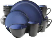 round Reactive Glaze Stoneware Dinnerware Set, Service for 4 (16Pc), Blue, Soho