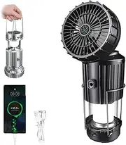 5-in-1 Portable LED Camping Lantern with Fan, Outdoor Adventure Solar Light, Portable Solar Camping Lantern, Folding USB Rechargeable, Charging for Phone,Optional Bluetooth Model(Black-A)