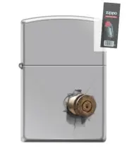 Zippo 82314 bullet shell casing hole cracks shot Lighter + FLINT PACK