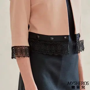 【MYSHEROS 蜜雪兒】棉質中長版洋裝 典雅假兩件 鑽飾蕾絲點綴(粉)