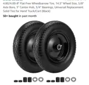 14.5" Wheelbarrow Solid Tire and Wheel 4.80/4.00-8 with 1" Axle 3" Hub Flat Free