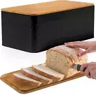 Bread Box Kitchen Storage & Organisation, Black Bread Bin with Bamboo Cutting Bo