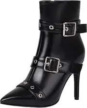 [XIEPP] Women's Stiletto Heel Ankle Boots Pointed Toe Booties with Zipper