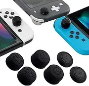 eXtremeRate 3 Pairs Anti-Slip Black Silicone Extended Length Thumb Grips Thumbstick Caps Case Cover for Nintendo Switch Joy-Con & Switch OLED Joy con, Jostick Cover Caps for Nintendo Switch Lite