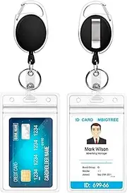 Heavy Duty Retractable Badge Holder Reel, Metal ID Badge Holder with Belt Clip Key Ring forI ID Card Keychain (2-Reel and 2-Holder)