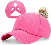 [Epsoco] Womens Criss Cross Ponytail Baseball Cap Distressed Ponytail Hat High Messy Bun Trucker Ponycap for Outdoor Sports