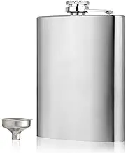 DEAUVIOR Men Stainless Steel Hip Flask with Funnel Leak Proof Screw Cap Pocket Flask Drinking Flask for Storing Whiskey Alcohol (12oz)
