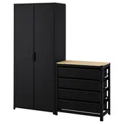 BROR shelving unit w cabinets/drawers, black, 170x40x191 cm