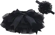 CHILDWEET Baby Clothing Accessory Kit Tutu Skirt and Headband Photo Prop for Newborn Girls Satin Elastic Black Size s