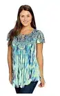 One World Micro Jersey Printed Flutter Sleeve Embellished Keyhole Top Size XS –