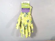 Rubber Coated-Top Ladies Women Garden Gloves Green With Flowers One-Size