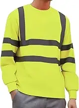 Mens Hi Vis T Shirt Long Sleeve Reflective Top Hi Viz Security Shirt High Visibility Clothing Breathable Workwear Work Safety Pullover with Pocket for Warehouse Construction Handling