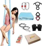 Aerial Silks Yoga Hammock with Hardware, Guide & Yoga Gloves, Low to Medium Stretch Silk Fabric Yoga Starter Kit for Home or Outdoor