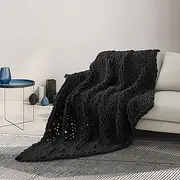Sunyrisy Chunky Knit Throw Blanket, Luxury Soft Cozy Chenille Throw Blanket, Large Throw Bed Blanket for Couch, Sofa, Home Decor,Gift - Machine Washable (Black 40x48 in)