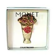 New in Box! Monet Collectible Trinket Box ROSE WITH VASE Vase of Roses