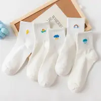 在飛比找蝦皮購物優惠-創意天氣白色運動襪 可愛彩虹雨點閃電天氣襪子 女襪