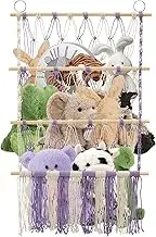 Bohemian Stuffed Toy Storage Shelf for Bedroom Living Room 3 Tiers Large Capacity Stuffed Toy Hanging Shelf Wide Spacing Stuffeds Toys Wall Storage for Home Nursery(Purple)
