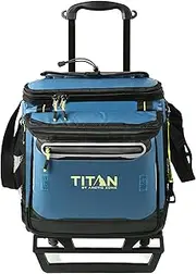 Titan Deep Freeze 60 (50+10) Can Wheeled Cooler - Collapsible Rolling Cooler with Wheels and All-Terrain Cart, Marine Blue