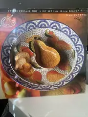 Clay Art Mosaic Pear Two Piece Ceramic Chip and Dip Set HandPainted Item #437736