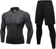 [Abigprofit] High Collar Winter Thermal Underwear Men Long Johns Rashgard Shirt Leggings Warm Compression Underwear Black Set M