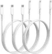 USB C to Lightning Cable 3Ft, 3-Pack 3A Nylon Braided Fast Charging iPhone Charger Lightning Cable, Type-C to Lightning Cable for iPhone 14/14 Pro/14 Pro Max/13/12/11/XS/XR/8/7/6/5 - White