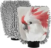 XYMZR Parrot White Red Absorbent Microfiber Car Wash Mitt, Funny Cute Anime Scratch Free for Cars Cleaning, Home Cleaning Mitts, 2 Pack, 10.24” L x 7.09” W