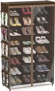 8-Tier Shoe Rack with Hanging Pockets & Clear Cover - Bronze