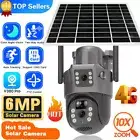 4G Solar Dual Lens Security Camera 10X Zoom 6MP Home PTZ Cam Night Vision + Card