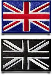 [Tuyatezhi] 2 Pieces British Union United Kingdom Flag Patches Tactical Embroidered Emblem Fastener Hook & Loop Applique Military Funny Patches for Jacket,Vest,Bags,Backpacks,Hats,Clothes,Jeans,Caps