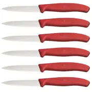 6x Victorinox 8cm Wavy Edge Pointed Tip Paring Knife Serrated Cheese/Bread Red