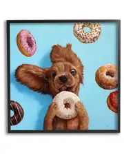 Funny Face Dog Licking Donut Framed Giclee Wall Art by Lucia Heffernan
