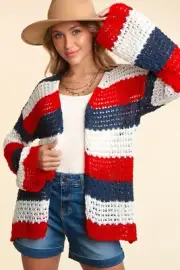 Haptics Striped Open Front Cardigan