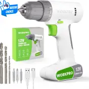 12V Cordless Drill Driver Battery 1500mAh Keyless 3/8'' Chuck 17+1 Torque White