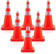 Costway 12 Pack Traffic Safety Cones, 69cm/28 PVC Orange Cones W/Reflective Collar & Handle, Unbreakable Construction Cone for Parking Lot, Driving Training, Traffic Control, Portable Design