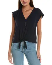 Bella Dahl Shirred Cap Sleeve Tie Front Top
