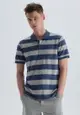 Blue T-Shirt, Striped, Polo Neck, Normal Fit, Short Sleeve Loungewear for Men