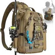 Piscifun Fishing Tackle Bag - Fishing Gear Storage Backpack for Men and Women, Multifunctional Sling Fishing Bag with Rod Holder Khaki Standard