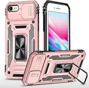 Slide Camera Case for iPhone 7/8/SE 2020/SE 2022,Kickstand with Built-in 360° Rotate Magnetic Ring Stand Shockproof Protective Armor Cover,Rose Gold