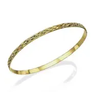 Moroccan Bangle 14K Yellow Gold Engraved Latticework Design Stacking Bracelet