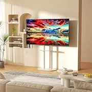 White TV Floor Stand: Universal TV Stand with Marble Base and Shelf Heavy Duty Corner Slim TV Bracket for 40”-75” Height Adjustable Max VESA 600x400mm up to 40kg