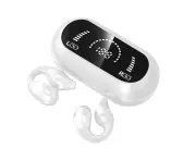 Wireless Bluetooth Headphones Ear Clip Earphones Sports Earbuds With LED Power Display Charging Case-White